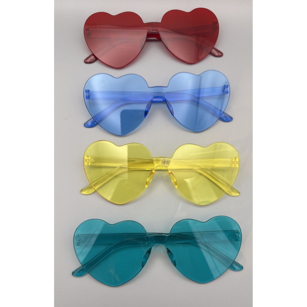 4 NEW Pairs Heart Shaped Sunglasses Colorful Glasses Fun Trendy Transparent NEW